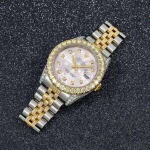 ROLEX DATEJUST DIAMOND WATCH, 116233 36MM, PINK FLOWER DIAMOND DIAL WITH TWO TON